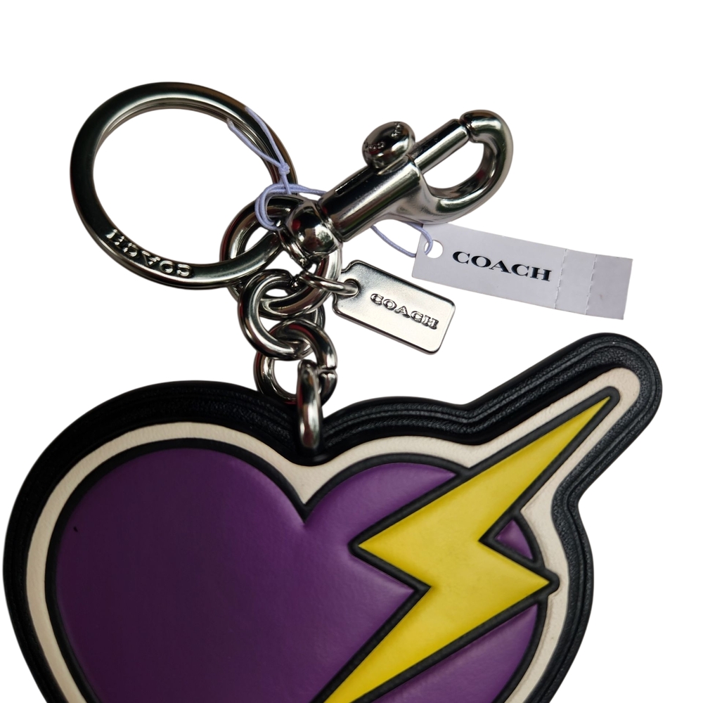 Coach Purple Heart Yellow Lightning Bolt Bag Charm Keychain - Picture 5 of 6